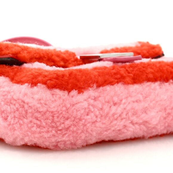 FENDI Baguette NM Bag Zucca Shearling Mini Purse Bubblegum Rosso - Picture 3 of 13